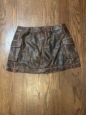 Princess Polly Brown Faux Leather Cargo Mini Skirt Size 4 Y2K Utility